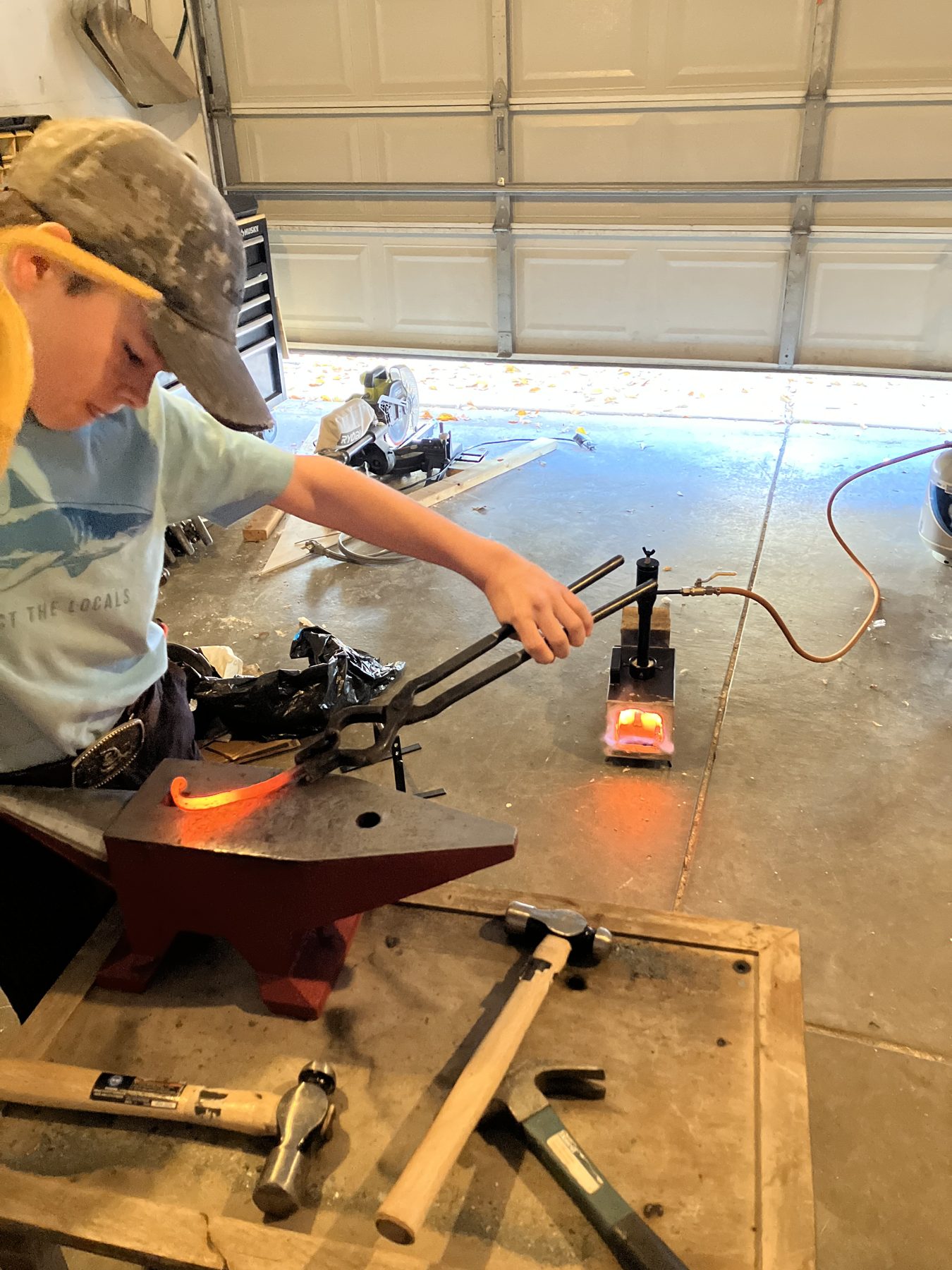 Forging hot steel in the garage